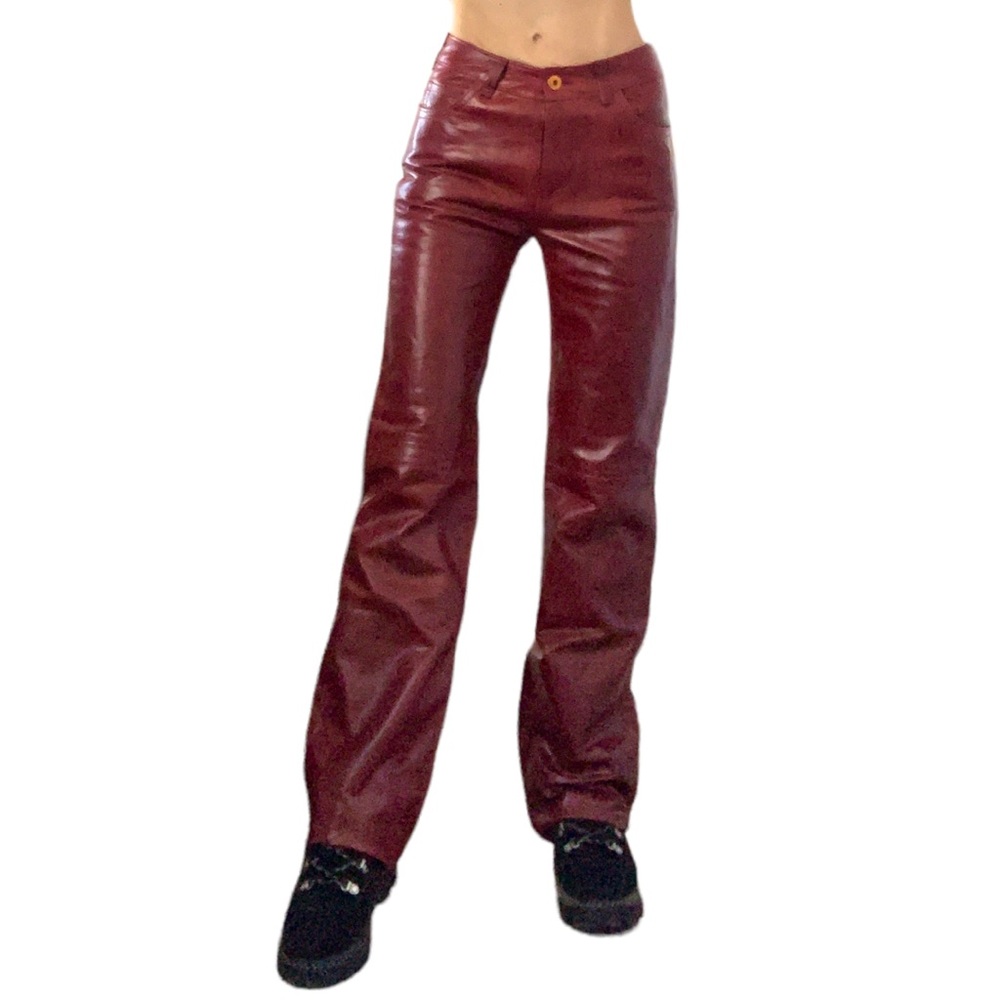 NWT Vintage Parasuco Leather Pants in Burgundy - Picture 2 of 10